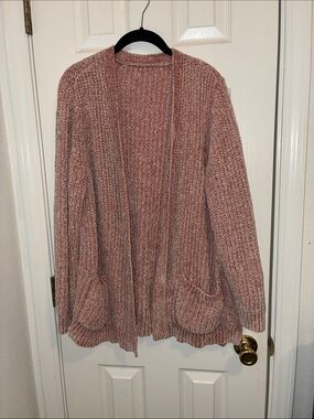 Dusty Rose Chenille Open-Front Cardigan